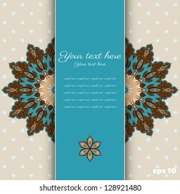 Vector card. Vintage damask pattern. Place for your text. Easy to change colors.