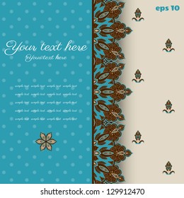 Vector card. Vintage damask pattern. Place for your text. Easy to change colors.