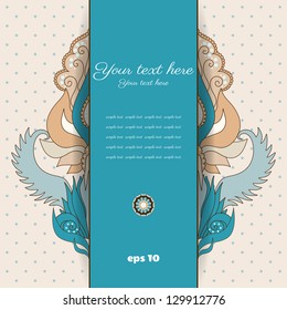 Vector card. Vintage damask pattern. Place for your text. Easy to change colors.