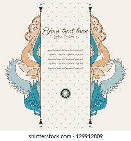 Vector card. Vintage damask pattern. Place for your text. Easy to change colors