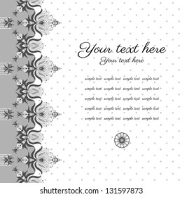 Vector card. Vintage damask pattern. Place for your text. Perfect for invitations, announcement or greetings. Easy to change colors.