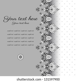 Vector card. Vintage damask pattern. Place for your text. Perfect for invitations, announcement or greetings. Easy to change colors.