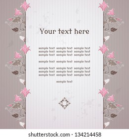 Vector card. Vintage decor in modern style. Decorative elements of cyclamen plants. Old paper, strips and stains. Place for your text. Perfect for invitations, announcement or greetings.
