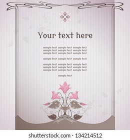 Vector card. Vintage decor in modern style. Decorative element of cyclamen plants. Old paper, strips and stains. Place for your text. Perfect for invitations, announcement or greetings.