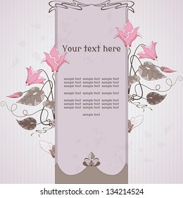 Vector card. Vintage decor in modern style. Decorative element of cyclamen plants. Old paper, strips and stains. Place for your text. Perfect for invitations, announcement or greetings.