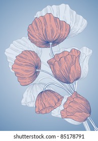 Vector card with vintage poppies.