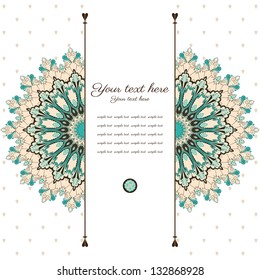 Vector card. Vintage round damask pattern. Colors are easily editable. Place for your text.
