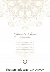 Vector card. Vintage round damask pattern. Place for your text. Perfect for greetings, invitations or announcements.