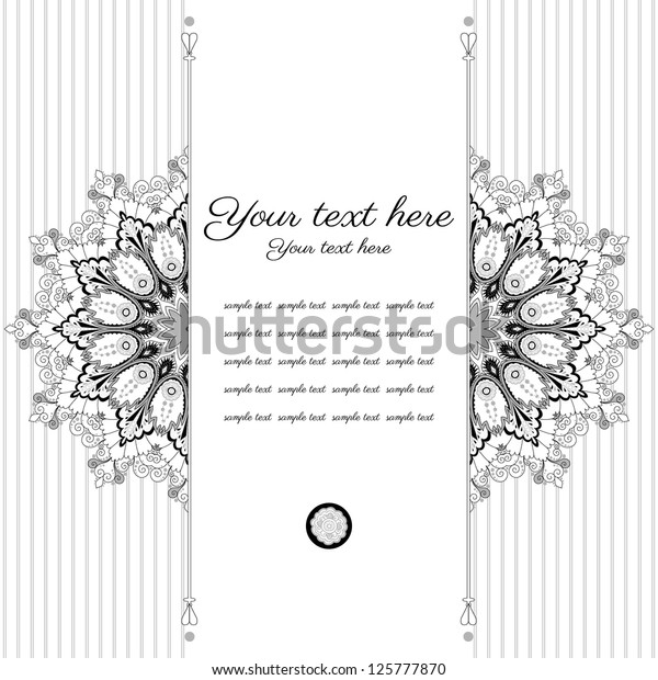 Vector card. Vintage round damask pattern.\
Black, white and gray. Place for your\
text.