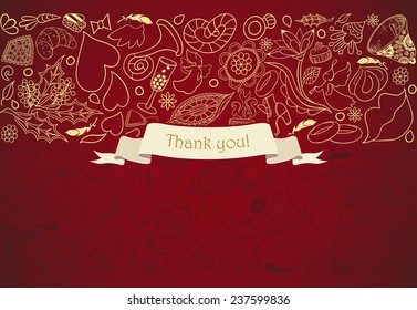 Vector card in vintage style. Beautiful wedding invitation with a lot romantic elements. Vintage labels. Hand drawn ornaments. Thank you card. 