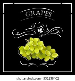 Vector card in vintage style. Stylized drawing with chalk on a blackboard with grapes.