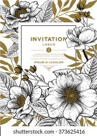 Vector Card with Vintage Victorian Graphic Floral Composition. Blank for Greeting Postcard, Wedding Invitation or Any Design. EPS 8.
