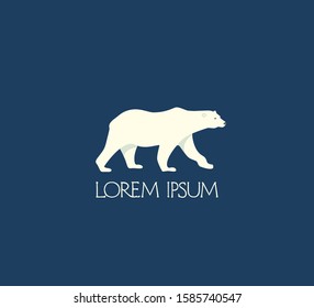 Vector card with walking polar bear on deep blue background. Perfect design elements, animal illustration, logo template