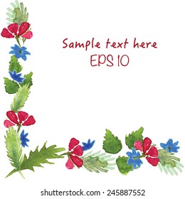 Vector card with watercolor flowers elements.  