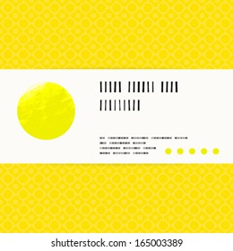 Vector card with watercolour circle on sunny yellow pattern background. Template for spa promotion, gift card, soap package, spring sale coupon, perfume box design, wedding invitation