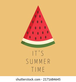 Tarjeta vectorial con sandía y letras. Hola verano. Banner tipográfico imprimible para el diseño de verano. Dibujar a mano fruta abstracta.