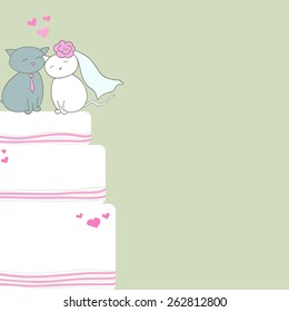 vector card with wedding cake and cats