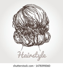 Vector card. Wedding hairstyle sketch. Monochrome background.