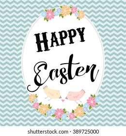 Vector card with wishes Happy Easter. Chevron background.