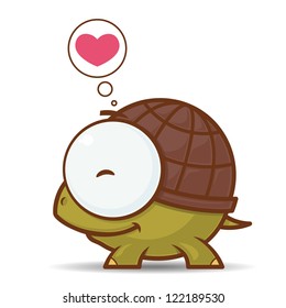 Vector card wit  cute cartoon turtle character.