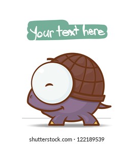 Vector card wit  cute cartoon turtle character.