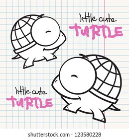 Vector card wit  cute cartoon turtle character.