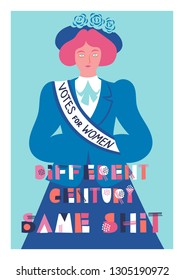 Vector Card For Women's Day 8 March With A Suffragette And Lettering 