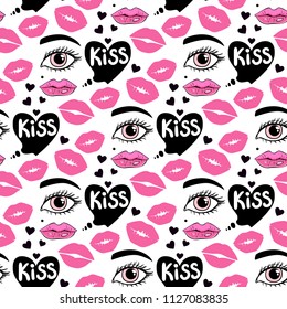 Vector Card World Kiss Day. Seamless pattern background. Lips and kisses.