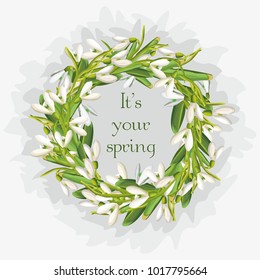 vector card with wreath of snowdrops
