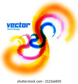 Vector card with yellow, red and blue spirals of lines with blurred edge
