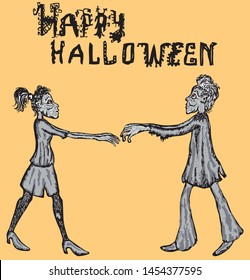 Vector card with the zombie meeting for Halloween