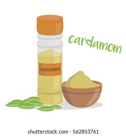 Vector cardamom illustration isolated in cartoon style. Herbs and Species Series