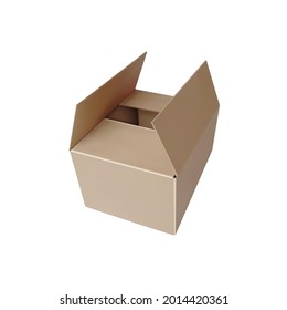 Caja 3D de cartón vectorial aislada en fondo blanco.