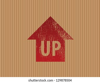 Vector cardboard background with an up arrow sign.