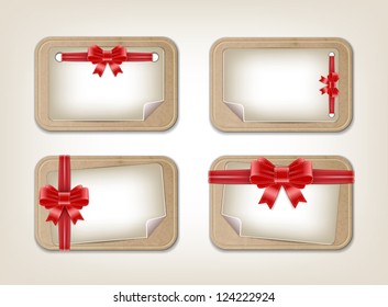 Vector cardboard banners with note papers and silky ribbon bow knots