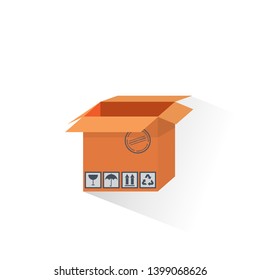 Vector cardboard box, box with gifts, container for things and objects over white