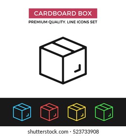 Vector cardboard box icon. Parcel, delivery, moving. Premium quality graphic design. Signs, outline symbols collection, simple thin line icons set for websites, web design, mobile app, infographics