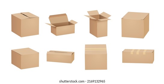 Vector cardboard box isolated brown card open cardbox. Packaging open box carton delivery packet