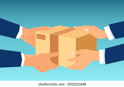 Vector of a cardboard box, a parcel  passed from hands to hands.