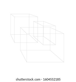 Vector cardboard box set, isolated on white, line art geometric graphic. 3d design element