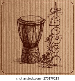 Vector Cardboard with Hand-drawn Bongos. Vector Illustration.