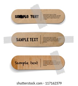 Vector cardboard labels attached with a sticky tape