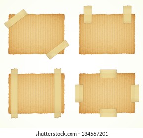 vector cardboard labels attached with a sticky tape on white background