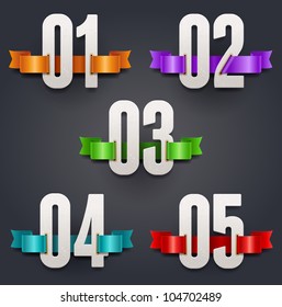 Vector cardboard numbers with color silk ribbons