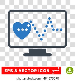 Vector Cardio Monitoring EPS vector pictograph. Illustration style is flat iconic bicolor smooth blue symbol on a transparent background.