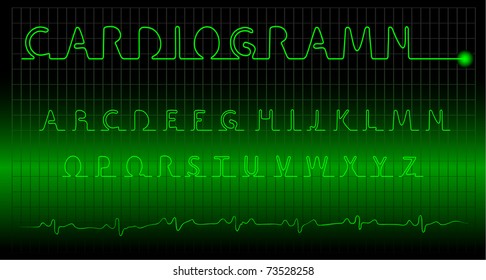 Vector cardiogram alphabet on a dark background