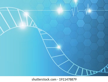 Vector : Cardiogram and DNA on blue mnedical background