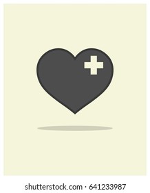 Vector cardiogram or heart with outline rhythm medical icon. Medical heart with cross. Eps 10.