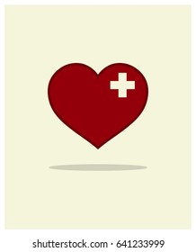 Vector cardiogram or heart with outline rhythm medical icon. Medical heart with cross. Eps 10.
