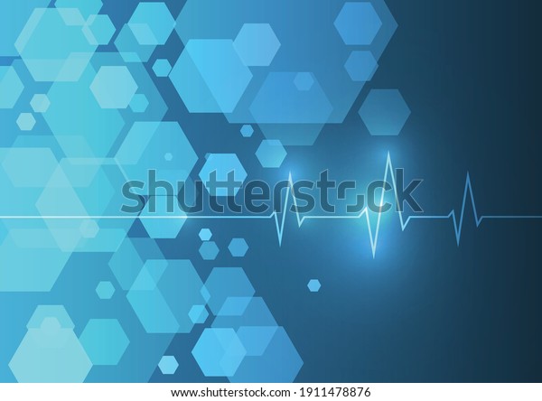 Vector Cardiogram Hexagons Blue Medical Background Stock Vector ...